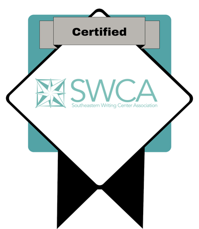 Figure 2. The Southeastern Writing Center Association (SWCA) digital badge�includes the organization’s logo in the middle and “Certified” at the top.