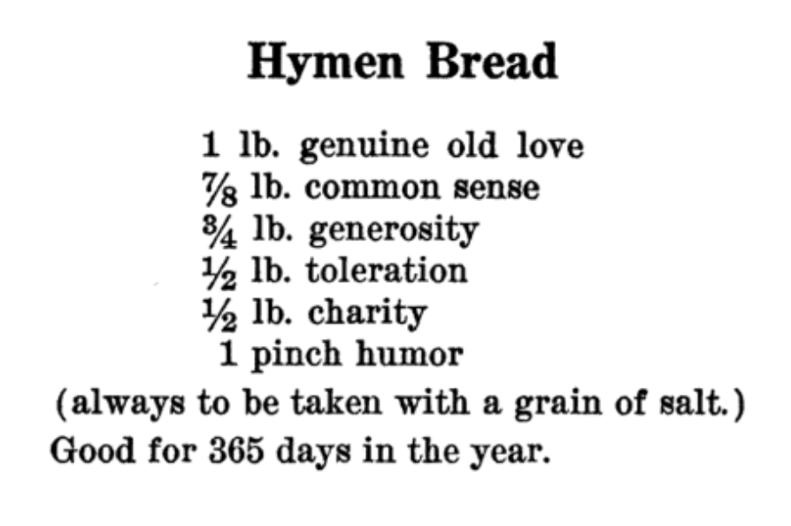 A recipe for "Hymen Bread"