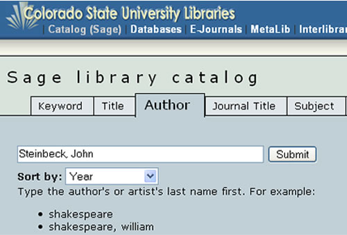Screen shot of SAGE author search