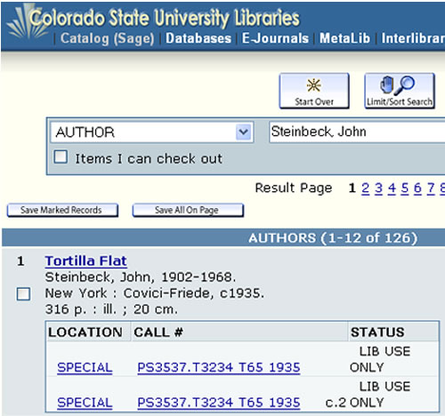 Screen shot of SAGE author search