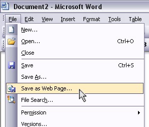 The Save as Web Page menu command in Microsoft Word Save As HTML