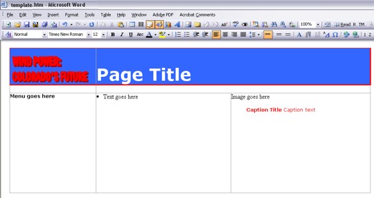 Defining the Layout of a Web Page using a Table layout