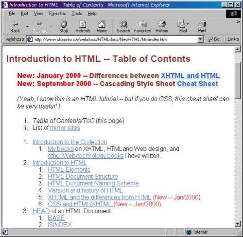 Example of a Table of Contents for a Web Site TOC Example