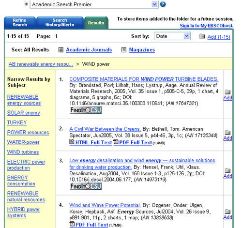 Screen shot of Academic Search Premier