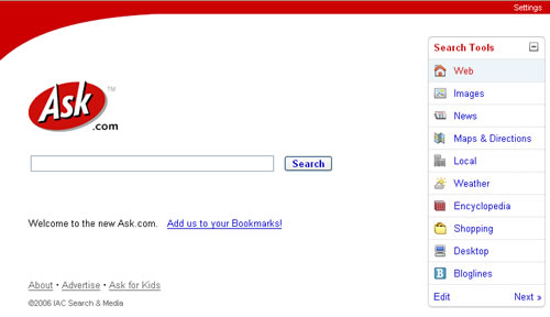 Screen shot of Ask.com