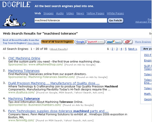 Screen shot of Dogpile Search