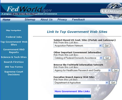 Screen shot of FedWorld database