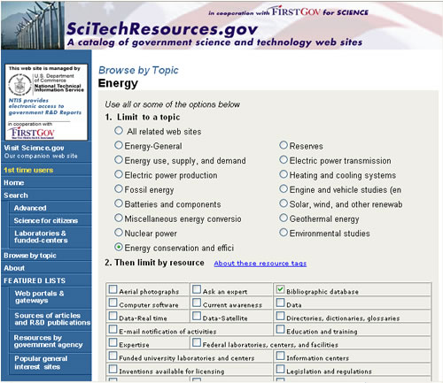 Screen shot of FedWorld database
