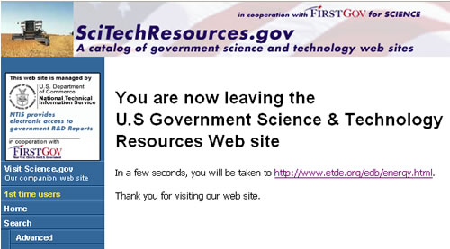 Screen shot of FedWorld database