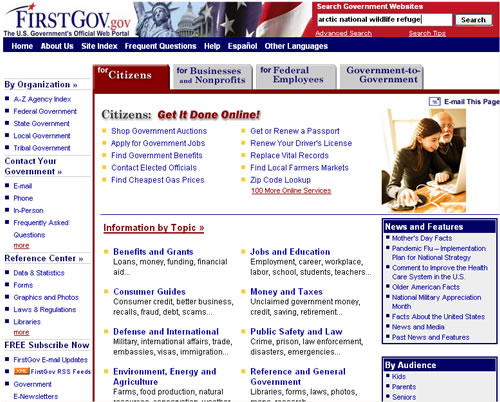 Screen shot of FirstGov's Website