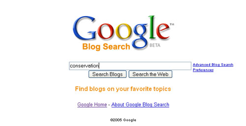 Screen shot of Google Blog Search