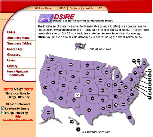 Screen shot of Database of State Incentives for Renewable Energy website