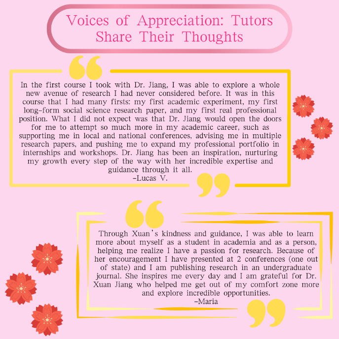 The second slide presents selected written testimonials from tutors. The slide has a pink background.