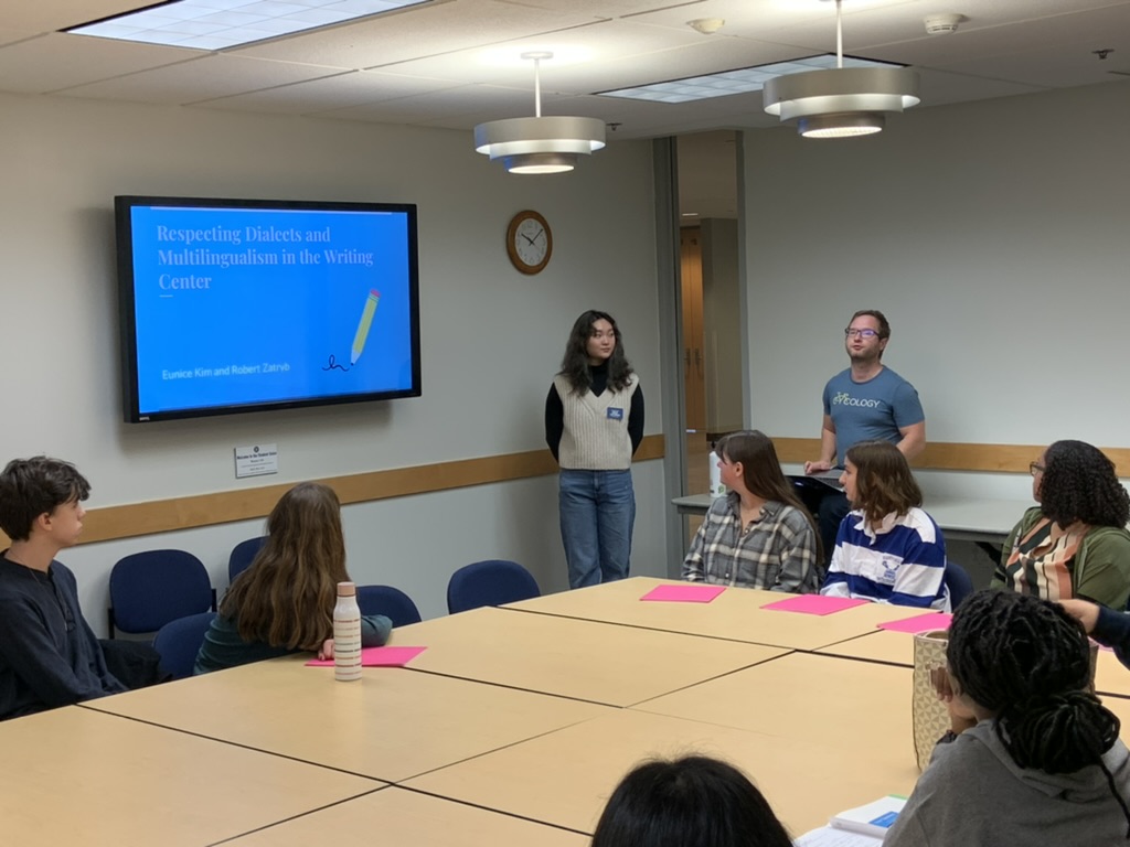 Robert Zatryb, co-author of this article, and colleague Eunice teaching a workshop on respecting dialects and multilingualism at the Secondary Schools Writing Center conference.